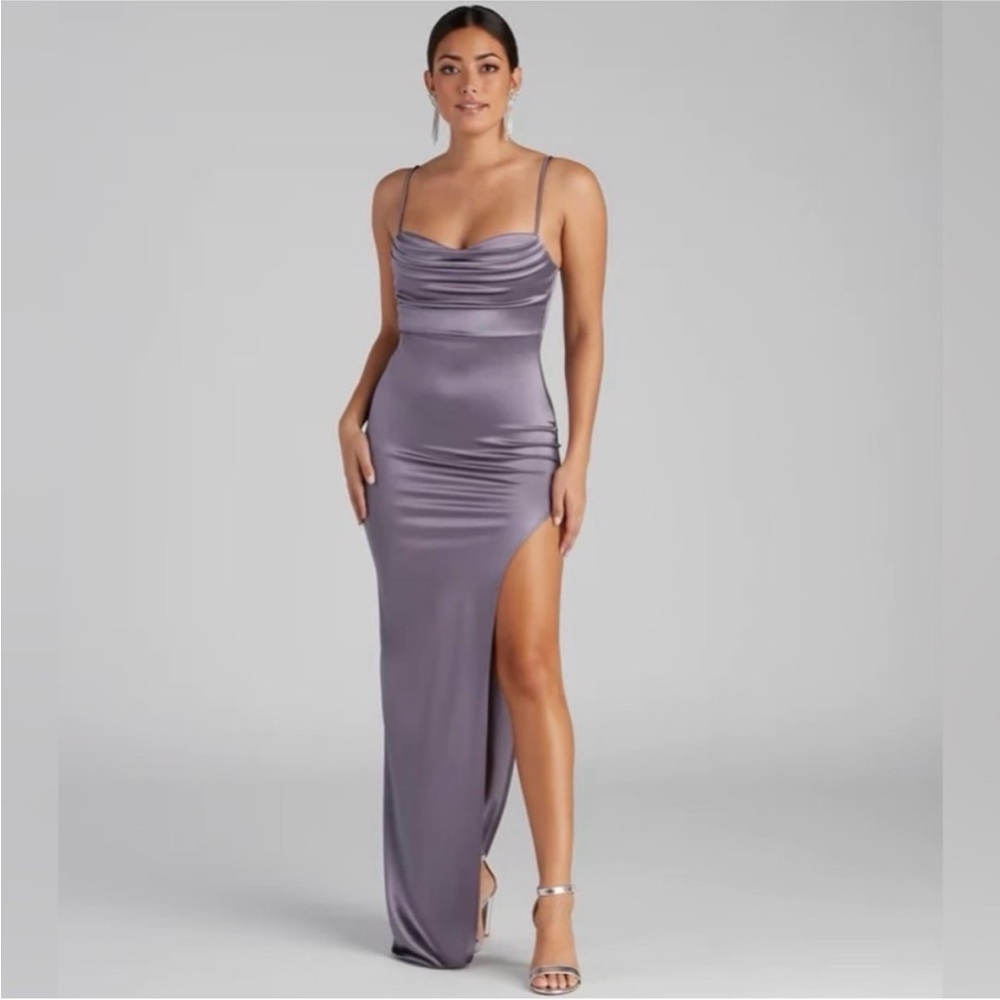 Windsor Long Purple Satin Dress